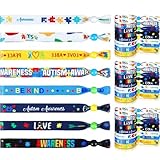 Kigeli 200 Pcs Autism Awareness Bracelet Bulk, Colorful Puzzle Pieces Inspirational Wristbands Ribbons Bulk for Autism Awareness Theme Party Favor, Fundraising Activities Gifts