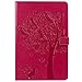 Produktbild Artfeel Hülle Kompatibel mit Samsung Galaxy Tab S4 10.5 Zoll 2018(T830/T835/T837),Geprägt Baum Katze Leder Brieftasche Stand Schutzhülle Flip Magnetisch Auto Wach/Schlaf Hülle,Schmetterling Rose Rot