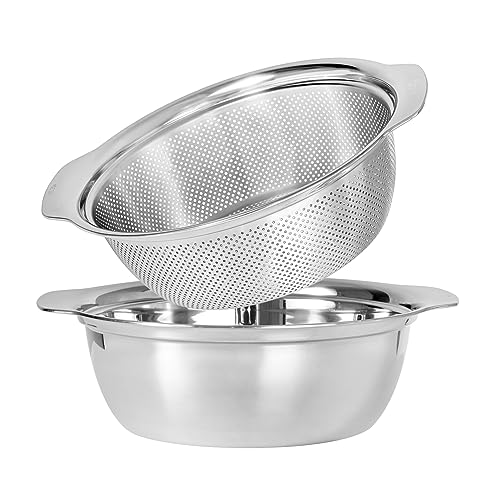 Paoli 304 Stainless Steel Fine Mesh Colander Set, 5QT Large Capacity Strainer with Mixing Bowl — Rinse Fruits, Veggies, Rice & Drain Pasta, Dishwasher Safe...