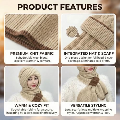 Image of Kraptick Women's Winter Cap and Scarf Set - Thick Fleece Lined Knitted Beanie Hat and Neck Warmer Muffler for Ladies, Stretchable & Soft Woolen Snow Proof for Extreme Cold -5