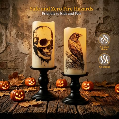 Image of Amagic 3 inchx6 inch Halloween Flameless Candles, Waterproof LED Pillar Candles | Battery Operated Candles with Remote & Timer, LED Pillar Lights for Outdoor, Patio, Home, Halloween and Holiday Decor