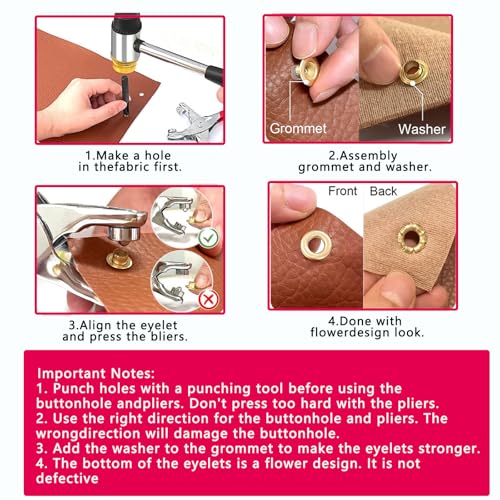 Tayfeim 1803Pcs 1/4 Inch Grommet Tool Kit with Punch Pliers, 1800 Eyelets in Gold and Washer, Silver, Gun Black for Leather, Shoes, Fabric, Belt
