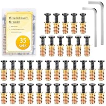 35 Sets 1/4-20 Threaded Inserts for Wood - 19/32" Length Heavy Duty Inserts with Hex Key Includes 35pcs 1/4-20 x 3/4" Mounting Screws and 2pcs Hex Key