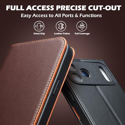 Coque iPhone 17 anti-rayures protégeant l'écran grâce au rabat portefeuille cuir