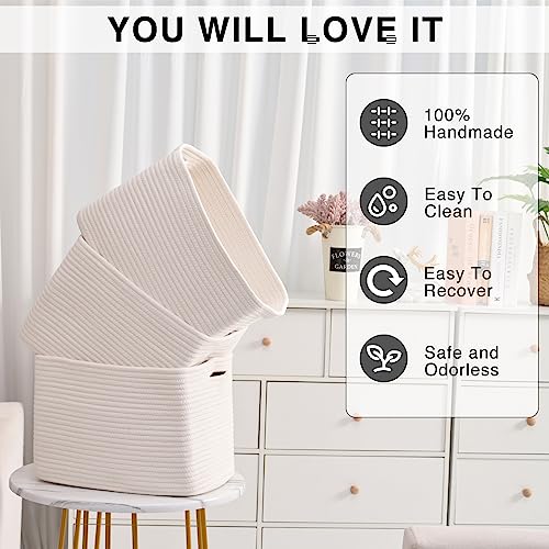 Storage Baskets for Organizing Shelves, Woven Cotton Rope Bins for Baby Nursery Organization, Book Toy Towel Organizer, 15"x11"x9.5", 3 Packs, Off White - Image 6