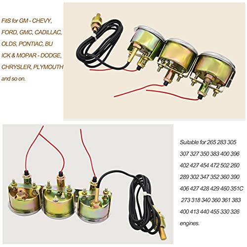 2" Volt Triple Gauge Kit, 3 In 1 Car Meter Auto Gauge（Voltmeter + Water Gauge + Oil Press Gauge),52Mm Chrome Voltage Gauge Water Temp , Pressure Sensor #TOP2
