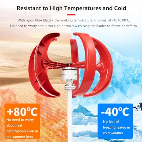 Wind Turbine Generator, 12V/24V/48V/72V/110V/220V 5 Blades Wind Turbine Kit, 12000W Wind Power Generator with Controller, for Boats, Gazebos, Houses, Industry, Red,220V - Image 3