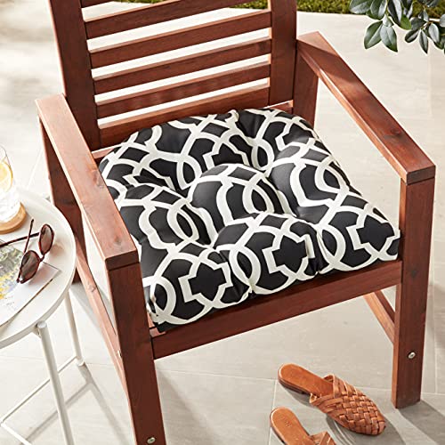 Pillow Perfect - 543413 Outdoor/Indoor New Geo Tufted Seat Cushions (Round Back), 19" X 19", Black/White, 2 Pack #TOP6