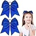 2 Packs Jumbo Cheerleading Bow 8 Inch Cheer Hair Bows Large Cheerleading Hair Bows with Ponytail Holder for Teen Girls Softball Cheerleader Outfit Uniform (Blue)