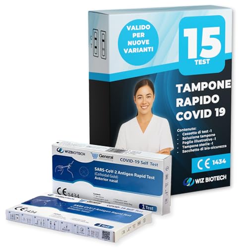 Tampone Rapido Covid-19 – Kit 15 Test Antigenici Nasali Autodiagnostici – Risultato in 15 Minuti – Rilevamento Varianti 2025 – Certificazione CE 1434
