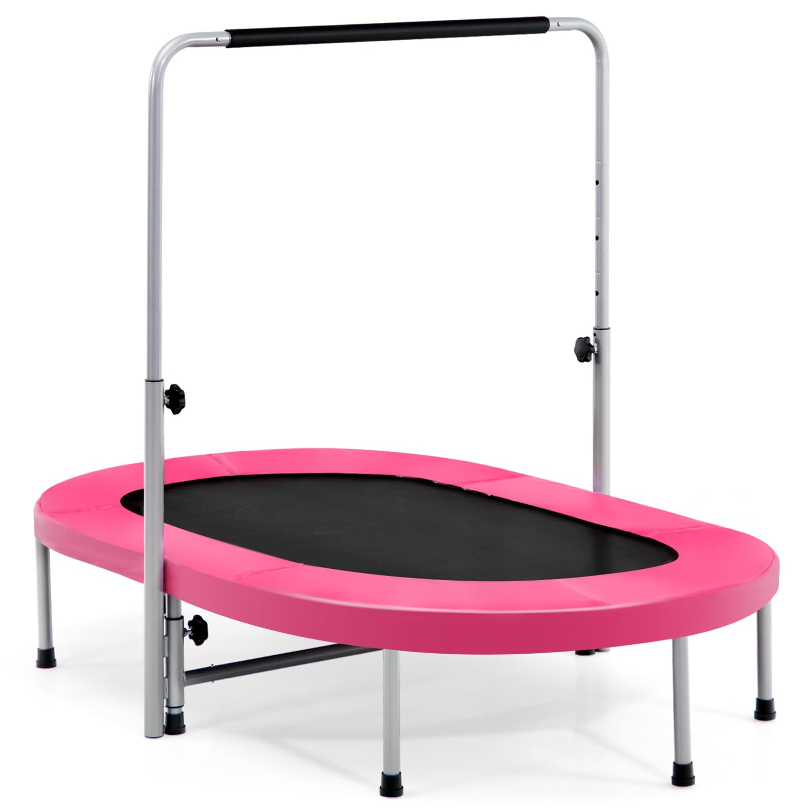 COSTWAY Trampolino Elastico da Interno ed Esterno, Tappetino Elastico Pieghevole per Adulti e Bambini con Maniglia Regolabile, Molle e Cuscinetto di Sicurezza, Trampolino Ovale per 2 Persone