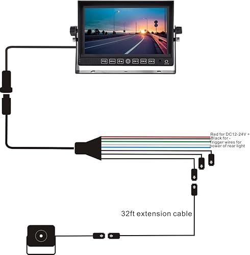 Miniatura 7 de Kit de sistema de cámara de retrovisión trasera con cable, monitor de 7 pulgadas con audio, líneas de estacionamiento, cámara IR IP69K de tasa