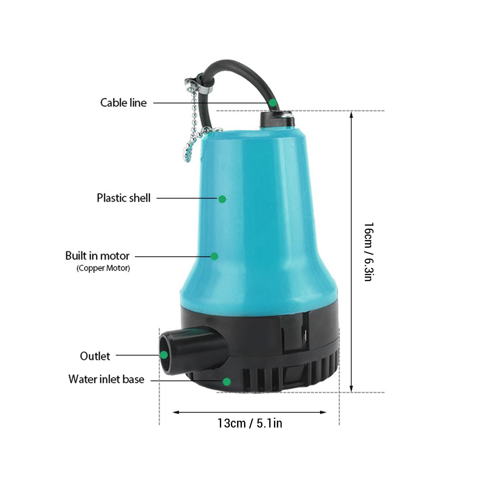 45W Boat Bilge Pump 1110 GPH Electric Marine Bilge Pump Powerful All Copper Core Impeller