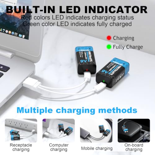 HIKITMATE Rechargeable 9V Batteries Lithium USB-C 1300mAh, 4 Pack by HIKITMATE - Used condition - Image 5