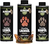 alphazoo Barf-Trio, Lachsöl, Leinöl & Hanföl für Hunde & Katzen, Barf Zusatz Öle, Energie für Herz & Kreislauf, Fellpflege & Immunsystem, reich an Omega 3 & Omega 6 Fettsäuren, Futter Zusatz