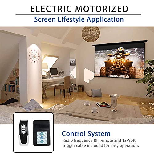 Image of Kayle 120 inch Motorized Projector Screen Electric Diagonal Automatic Projection 4:3 HD Movies Screen for Home Theater Presentation Education Outdoor Indoor W /Remote Control and Wall /Ceiling Mount (Black)