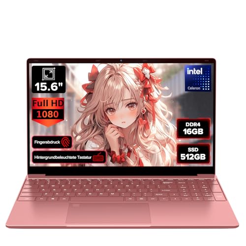 2026 Laptop Computer Notebook QWERTY,15.6" IPS FHD Display,16GB RAM 512GB SSD,Celeron N5100 Prozessor,WiFi5,BT5.0,USB3.0...
