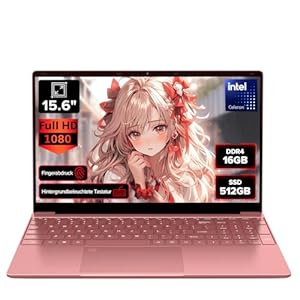 2026 Laptop Computer Notebook QWERTY,15.6″ IPS FHD Display,16GB RAM 512GB SSD,Celeron N5100 Prozessor,WiFi5,BT5.0,USB3.0,Beleuchtete Tastatur,Fingerprint für Business Home Office und Studenten,Rotgold