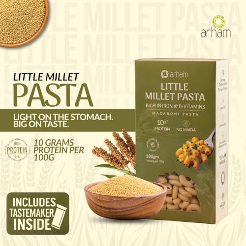 Image of Arham Organic Little Millet Macaroni Pasta 180g | Healthy No Maida Pasta | Non-GMO, No Preservatives | Easy to Cook