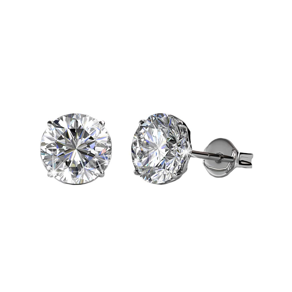 Cate & Chloe Mallory 18k White Gold Plated Stud Solitaire Earrings with Crystals, Classic Shiny Round Cut Crystals, Fashion Jewelry
