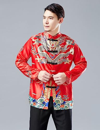 Ystylee Men Chinese Dragon Tang Suit Jacket Luxury Dragon Printed Satin Chinese Traditional New Year Holiday Clothing3