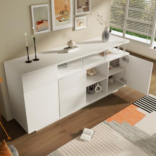 Cómoda de madera blanca de 160x40x75 cm ideal como armario multiusos de cocina 5