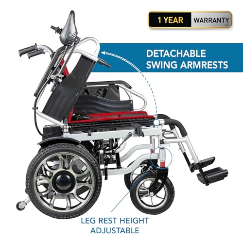 Image of Everactiv EcoLite Electric Wheelchair | 250W Brush Motor | Intelligent 360 degree Control | 24V12AH /20AH Battery | 110 kg Weight Bearing Capacity (Red & Black)