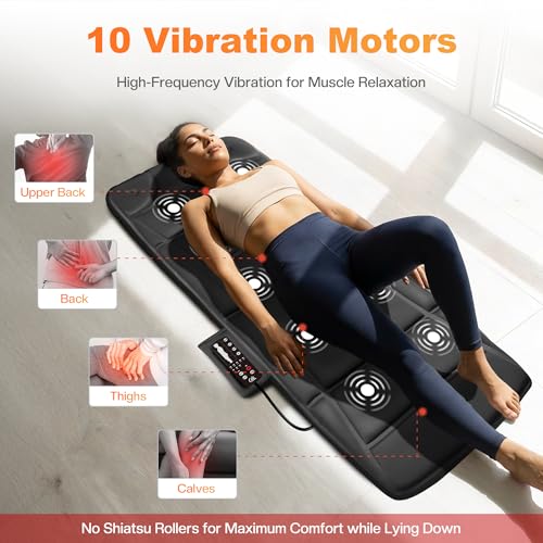 Image of CILI Massage Mat Full Body,Massager Chair Pad,10 Vibration Motors & 5 Massage Modes,Back Massager for Bed,Massage Mattress Pad for Back,Heating Pad with Auto Shut Off, Gifts for Men,Women,Black