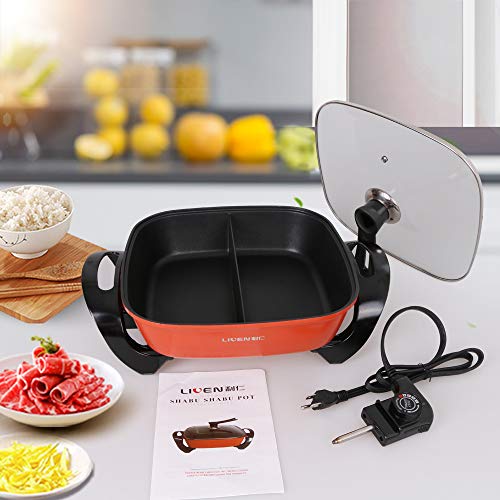 5L Electric Shabu Shabu Pot with Divider and Non-Stick Coating, Electric Hot Pot Dia 30cm Depth 8.3cm 1600W 120V HG-301BY