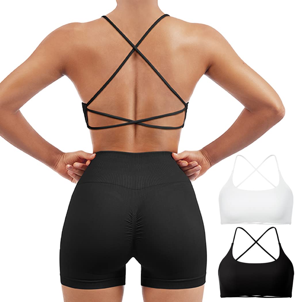 SUUKSESS Sujetador deportivo de 2 piezas con espalda abierta para mujer, con tiras, para entrenamiento, gimnasio, yoga