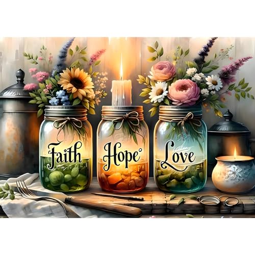 MOGTAA Faith Hope Love Diamond Art Kits for Adults, DIY 5D Diamond Painting Kits for Adults Beginners, Full Drill Diamond Dots Crystal Art Kits for Home Decor Gifts 30x40cm