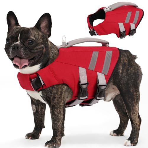 LeLePet Dog Life Jacket, High Flotation Dog Life Vest for Swimming, Boating, Ripstop Reflective Pet Swim Vest for Small Medium Large Dogs Pool Floats
