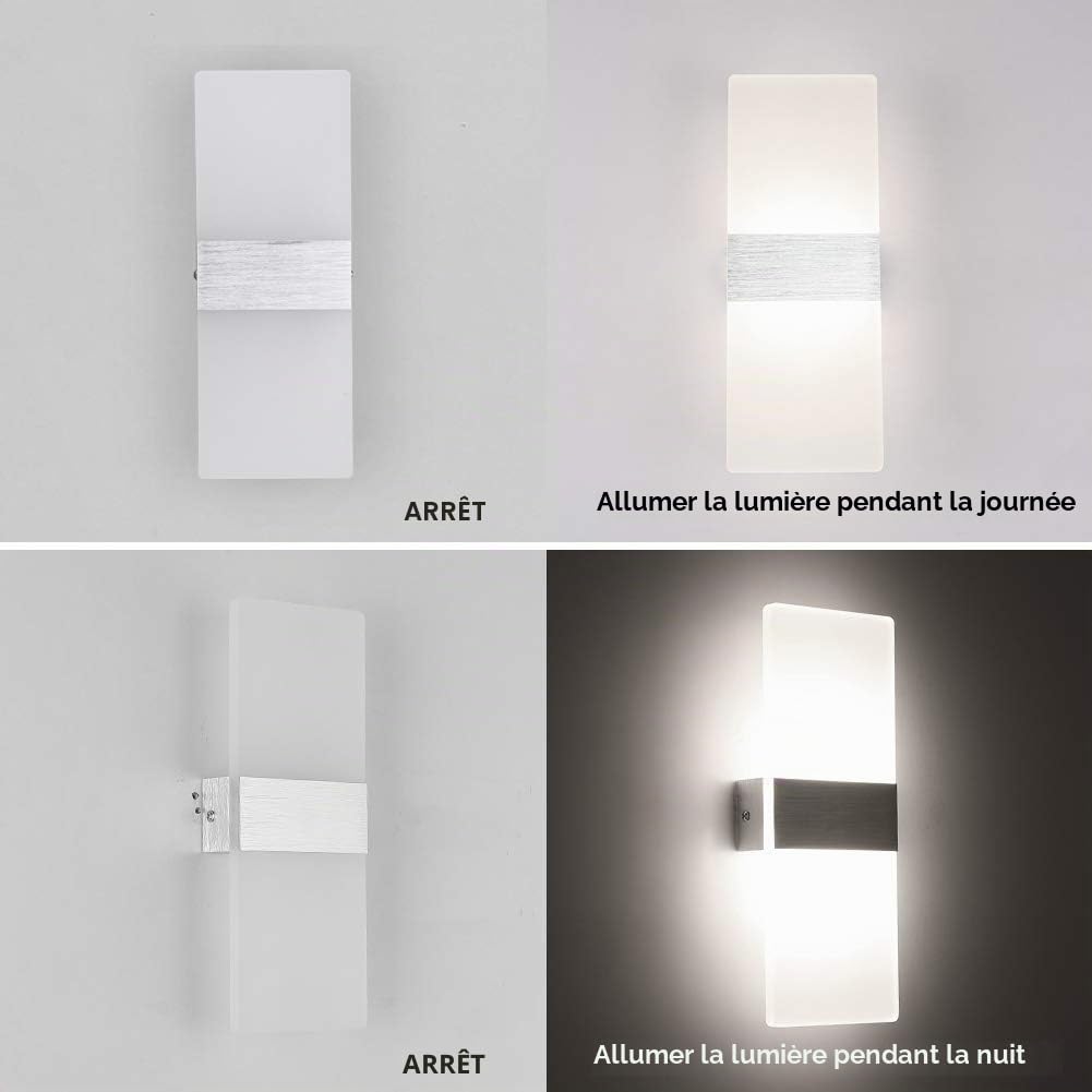 Klighten 4 Pack Applique Murale Interieur 12W LED Lampe Murale Designe Créatif Décoratif Pour Chambre Couloir Salon Hôtel Salle Blanc Naturel 4000K, 780 Lumen