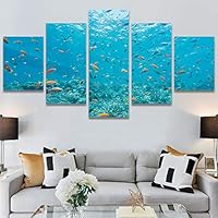 SIGNWIN 5 Panel Canvas Wall Art Modern Art Dramatic Fish Jellyfish Marine Life Multicolor Nautical Photography for Home Decorations Ready to Hang - 60
