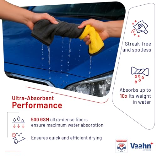 Image of HP Vaahn Microfiber Cloth | Ultra Absorbent, Lint-Free Car Cleaning & Drying Towel | High-Density, Reusable & Eco-Friendly (40x40 - Double-Sided)