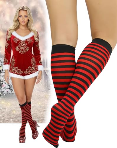 Image of ToBeInStyle Women's Opaque Striped Knee High Warm Nylon Stockings Hosiery