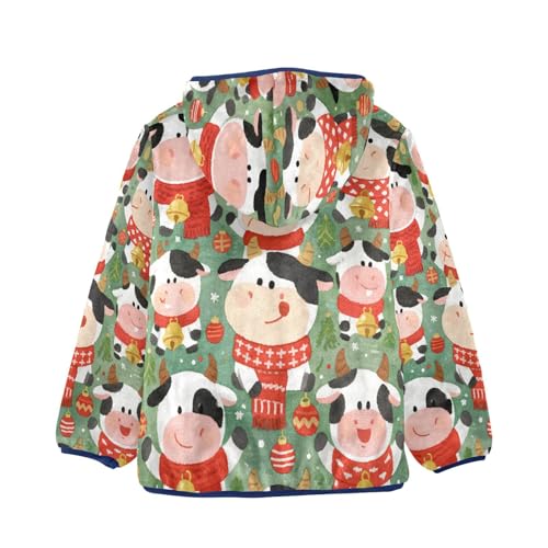 Cute Cow Christmas Pattern Design Toddler Fleece Jacket Girl Boys Hooded Fleece Jacket Coat Warm Outwear Zip-up 3-10T2