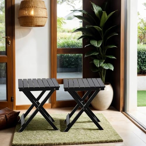 Bplusz FOLDING SIDE TABLES SET OF 2 Patio Foldable Wooden End Tables For Outdoor Indoor Porch Camping Living Room Bedroom thumb #1