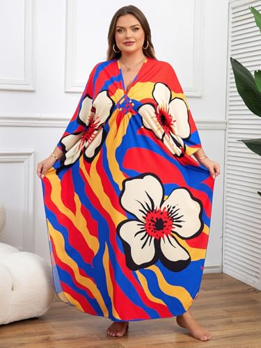 Image of Kaftan Dress for Women - Plus Size Caftan Maxi Beach Dress Moo Moos Loungewear, Swimsuit Cover Up for Beach, Pool or Vacation