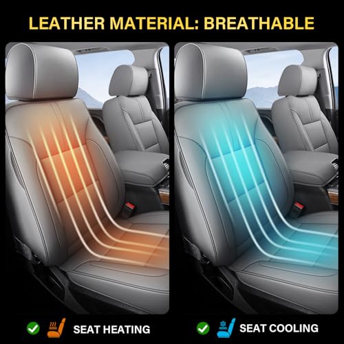 Image of Coverado Chevy Silverado Seat Covers Full Set, Faux Leather Car Seat Covers Fit for 2014-2018 1500, 2015-2019 2500HD 3500HD Chevy Silverado GMC Sierra Crew Double Extended Cab (Gray)