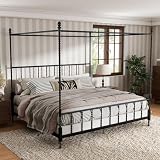 Furniture of America Vaeli Modern Metal King Size Four Poster Bed Frame with Spindles, Canopy Bedframe for Bedroom, Guest Room, Box Spring Required, Black