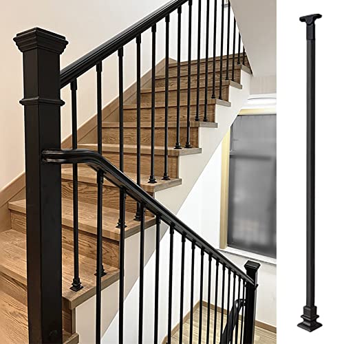 Iron Baluster Spindles Set - Angle Adjustable Stair Railing with Shoe & Connector, Black Balustrades for Indoor - Straight Type