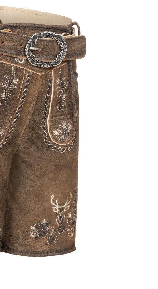 Nübler Kinder Lederhose Edgar Braun - Kurze Trachtenhose im Landhaustil - Hochwertige Verarbeitung mit Stickerei und Brotzeitfalte