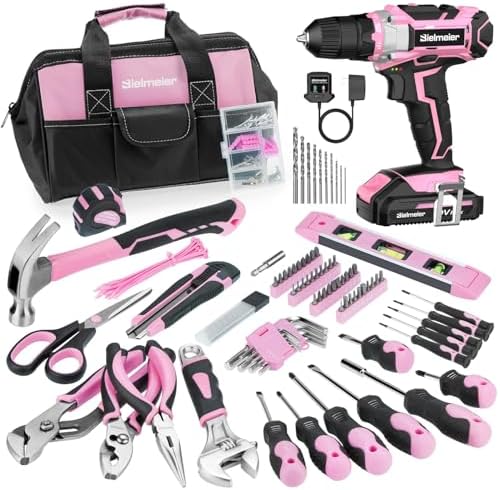 Bielmeier 20V 236Pcs Cordless Pink Drill Set for Women, Lady’s Essential Home Tool Kit with Pink Bag, Perfect DIY Electric Screwdriver Set for Home Repair & Gifts