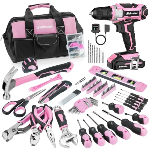 Image of Bielmeier 20V 236Pcs Cordless Pink Drill Set for Women, Lady’s Essential Home Tool Kit with Pink Bag, Perfect DIY Electric Screwdriver Set for Home Repair & Gifts