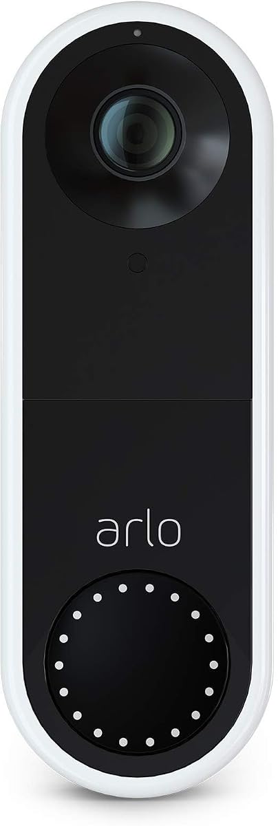 Arlo Essential Wired Video Doorbell - HD Video, 180 degrees View, Night Vision, 2 Way Audio, Direct to Wi-Fi No Hub Needed, Wired, White (Renewed)