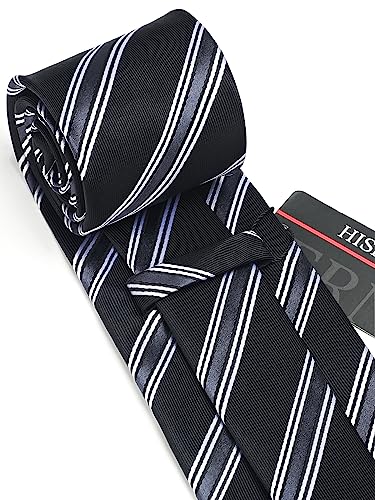 Image of HISDERN Mens Ties Set Stripe Plaid Ties for Men and Pocket Square Cufflinks Formal Silk Necktie Wedding Business