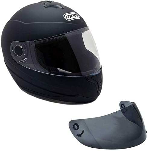 MMG El casco integral para motocicleta DOT Street Legal viene con escudo transparente y protector ahumado de repuesto (MGAH26) (negro mate, mediano)