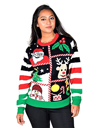 KESIS Santa Snowman Rein Deer Ugly Christmas Pullover Sweater XL Black
