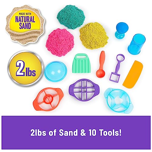 Kinetic Sand, Ultimate Sandisfying Set with 2lbs Play Sand (Pink, Yellow & Teal), 10 Tools & Molds, Sensory Toys for Kids Ages 7 and up by Kinetic Sand - Image 2